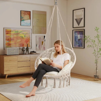 Hanging Swing Chair with Thick Cushion for Bedroom and Porch