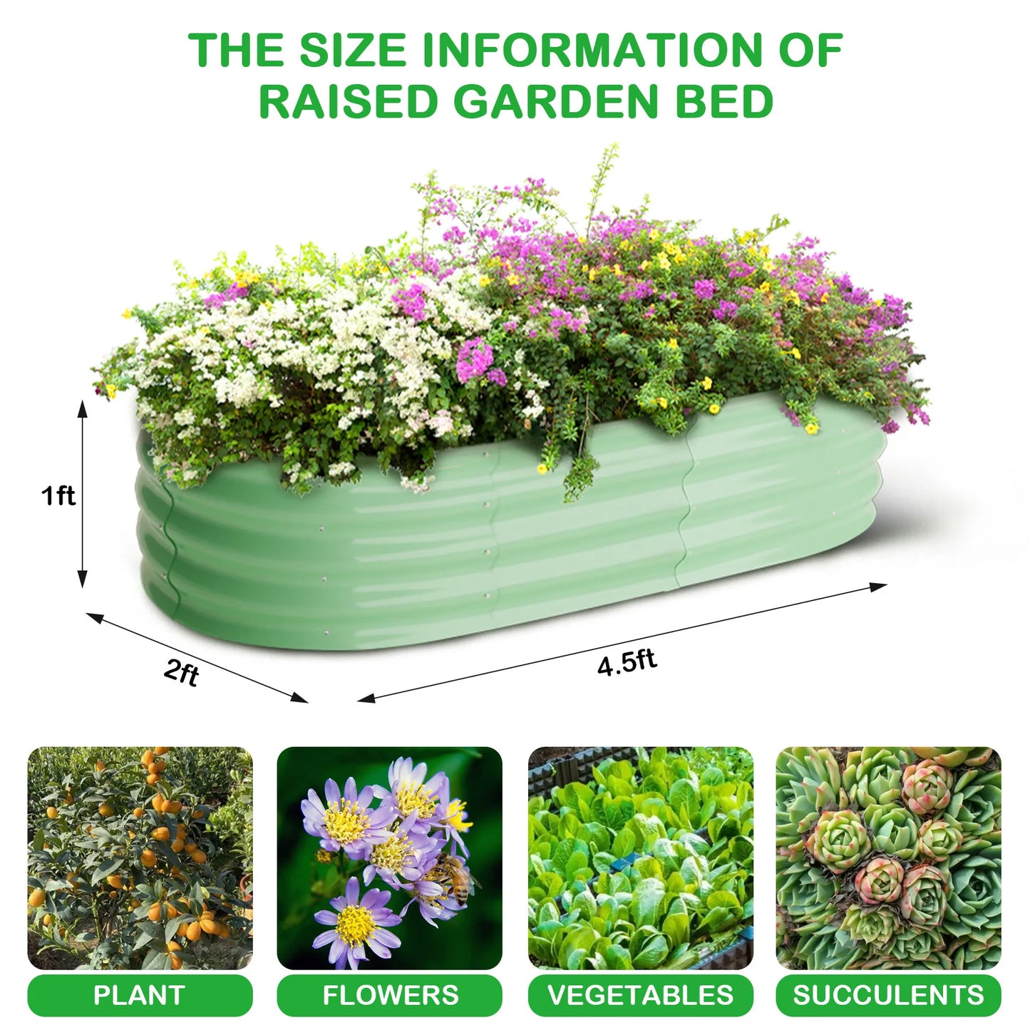 2-Pack Oval Galvanized Steel Raised Garden Bed Open Base Safety Edge Metal Plant