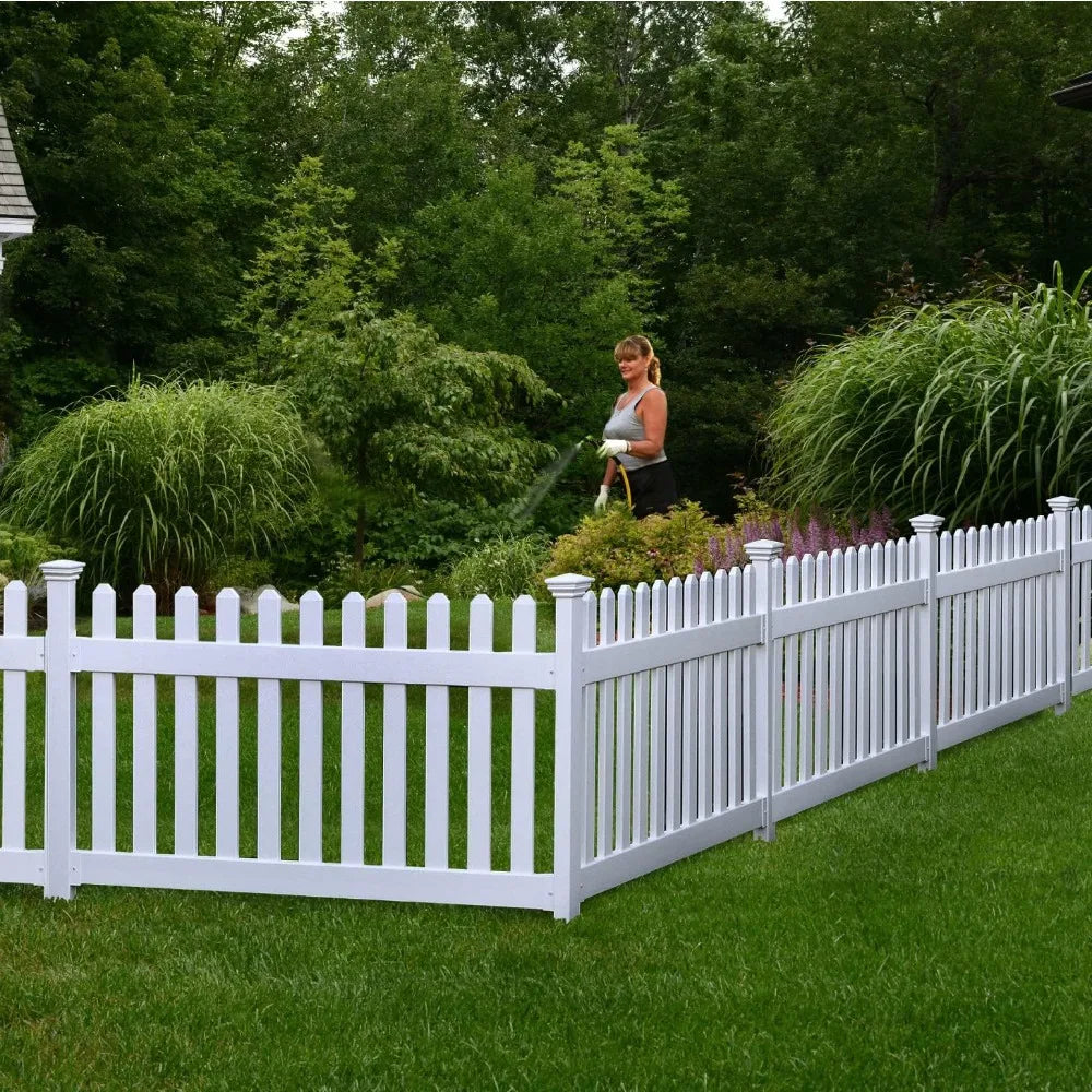 White Vinyl Picket Fence Panel and Post No Dig Easy Install Outdoor Garden Border