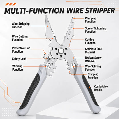 8.5 Inch Multi-Functional Industrial Wire Stripper Cutter Crimper Heavy Duty Stainless Steel Electrical