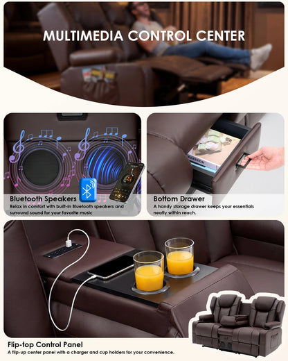 Redlife Loveseat Recliner Sofa with Heating & Massage,USB & Power Outlet,Home Theater.