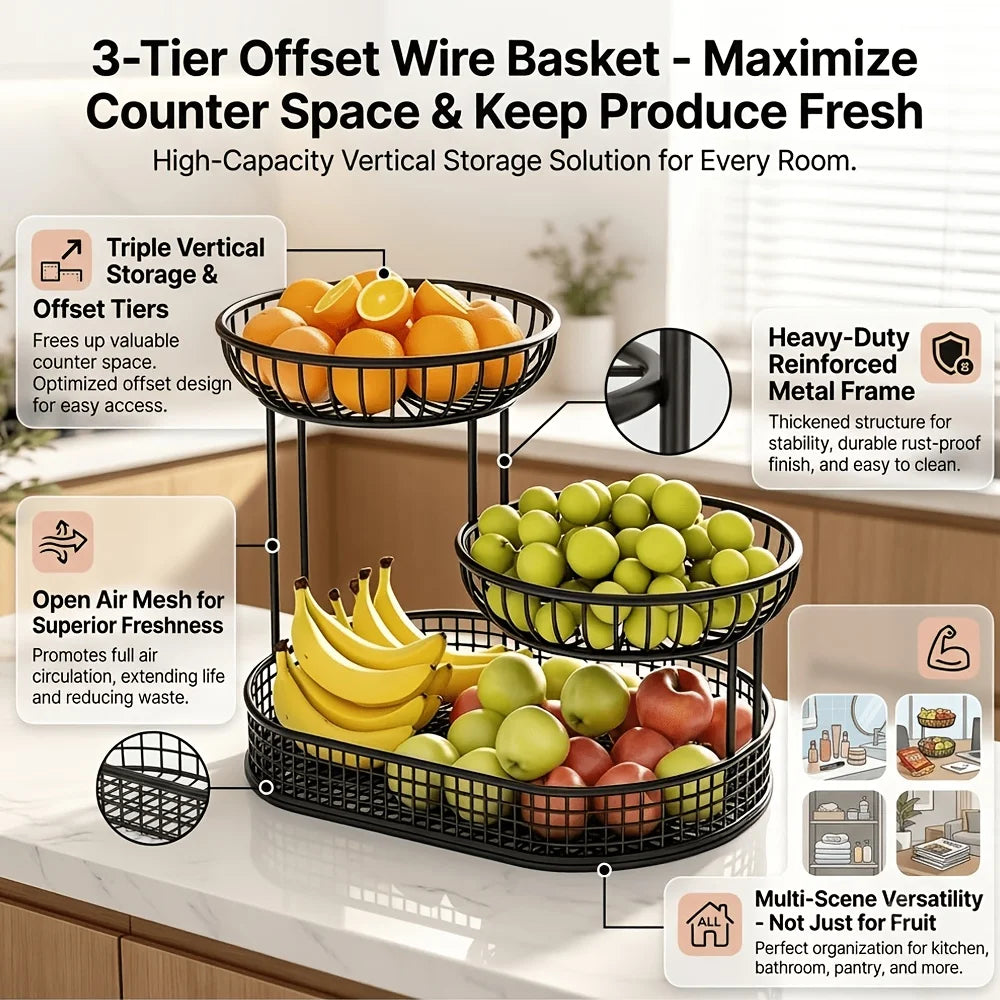 3-Tier Fruit Basket Stand – Durable Metal Cake Display Rack, Party