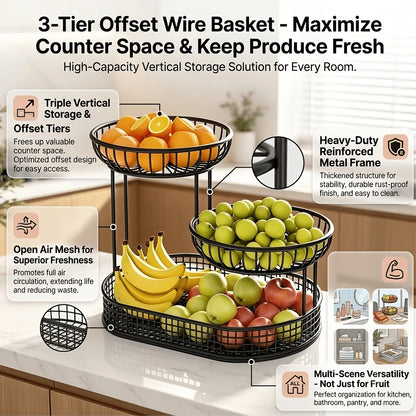 3-Tier Fruit Basket Stand – Durable Metal Cake Display Rack, Party