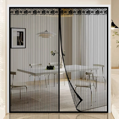 Extra Large Summer Black Striped Magnetic Screen Door Mesh Curtain