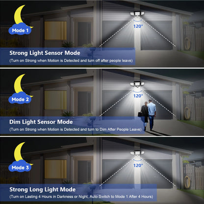 3-Head Solar Outdoor Light, Motion Sensor Security Light with Wireless Remote Control
