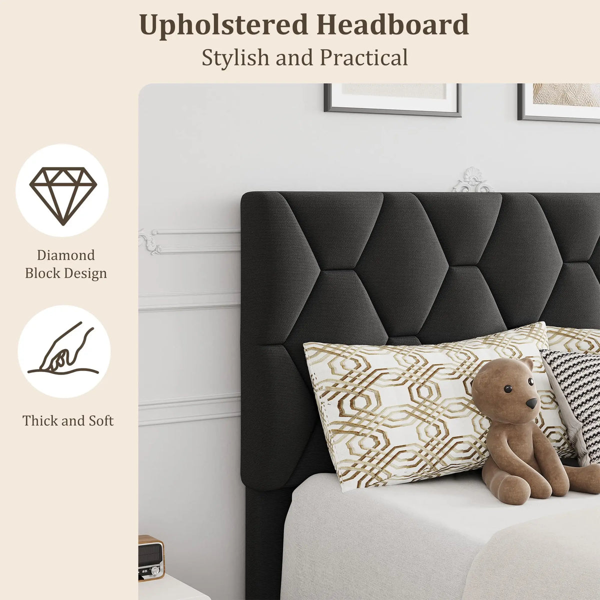 Twin XL Bed Frame Upholstered Platform Adjustable Headboard Quiet Heavy Duty No Box Spring Required