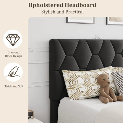 Twin XL Bed Frame Upholstered Platform Adjustable Headboard Quiet Heavy Duty No Box Spring Required