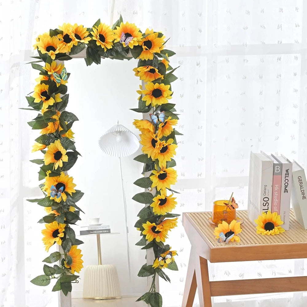 1/3PCS Artificial Flowers Sunflowers Vine Hanging Flowers Wall Festival Rattan Garland