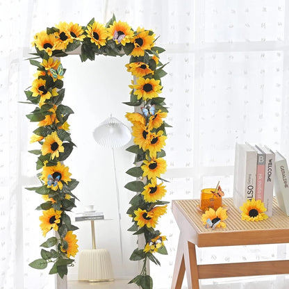 1/3PCS Artificial Flowers Sunflowers Vine Hanging Flowers Wall Festival Rattan Garland