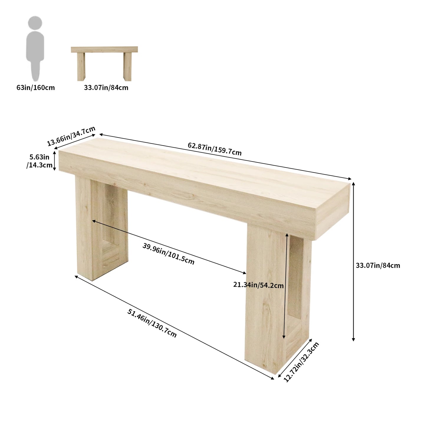 63-inch Modern Farmhouse Console Table and Scratch-Resistant Wooden Furniture