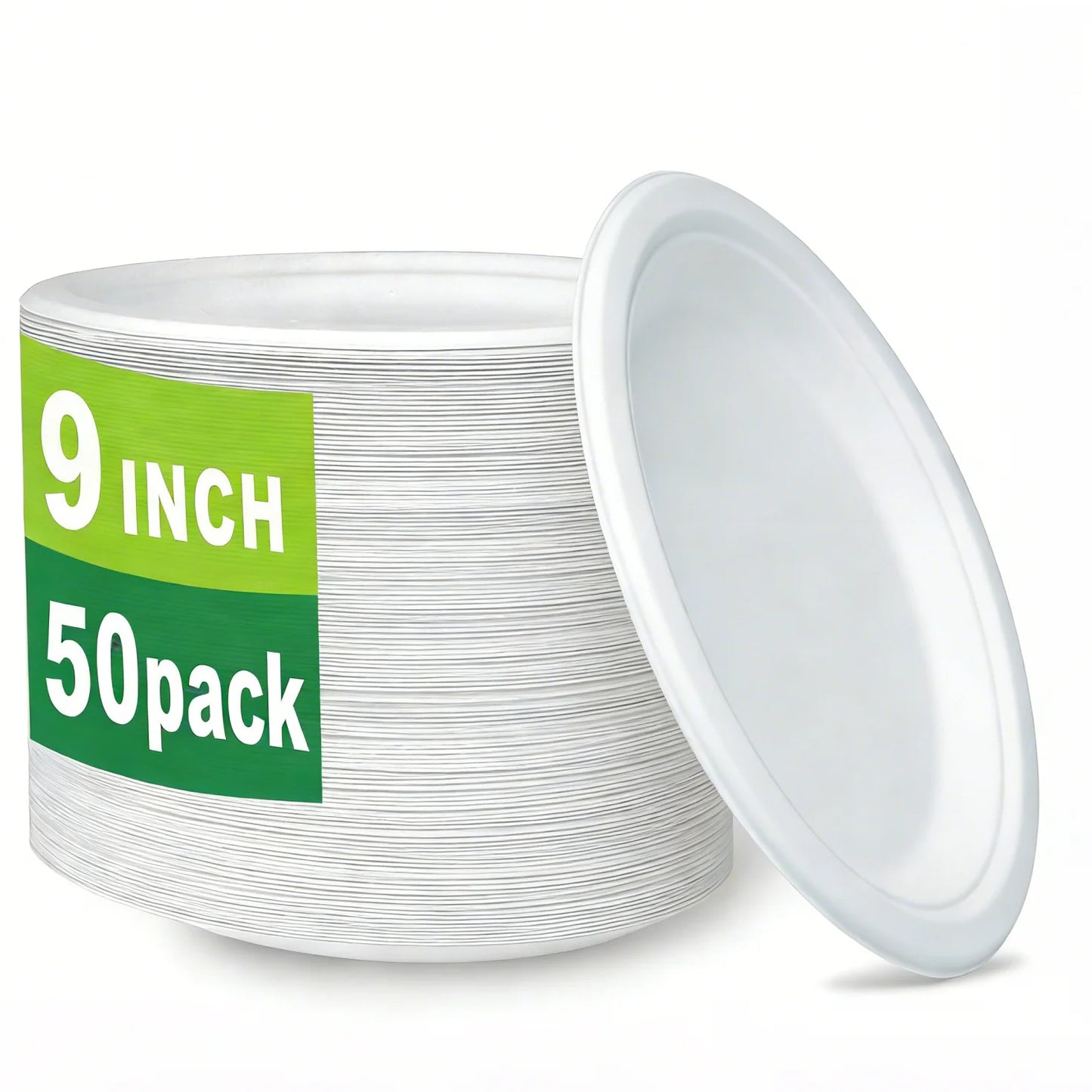 50-Pack 9-Inch Food-Grade Disposable Dinner Plates Leak-Proof & Microwave-Safe