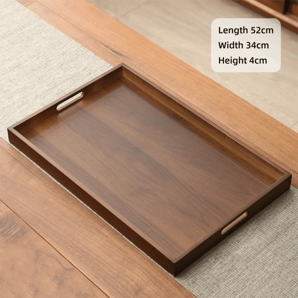 Decorate Tray Rectangular Bamboo Wooden Walnut Color with Handle Serving Tray