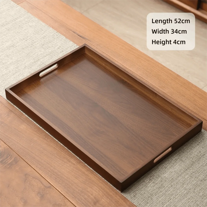 Decorate Tray Rectangular Bamboo Wooden Walnut Color with Handle Serving Tray