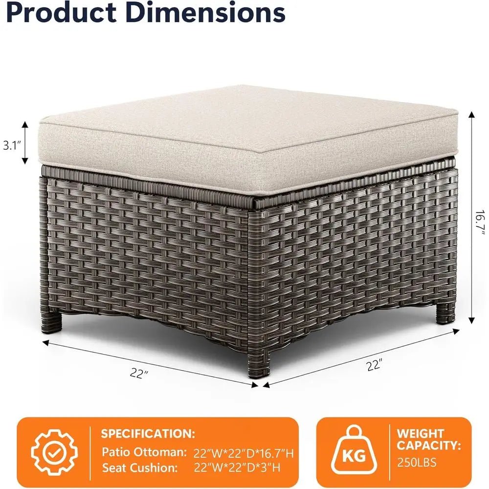 2-Piece Outdoor Wicker Ottoman Set with Removable Cushions for Patio