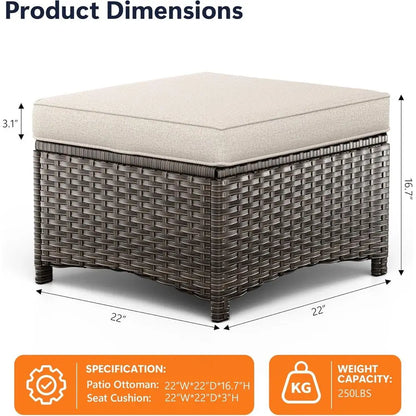 2-Piece Outdoor Wicker Ottoman Set with Removable Cushions for Patio