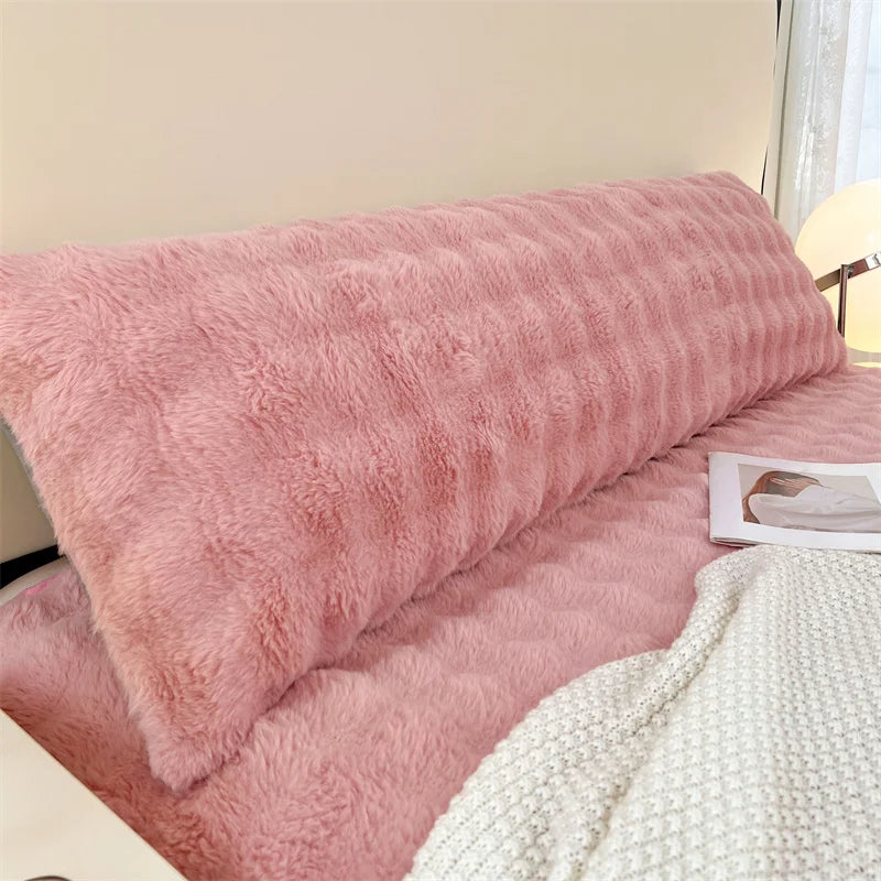 1pc solid-color plush pillow long pillowcase, soft and comfortable fabric