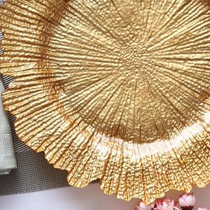 13" Gold Plates Chargers with Flora Reef Plastic for Dinner Wedding Party Decoration