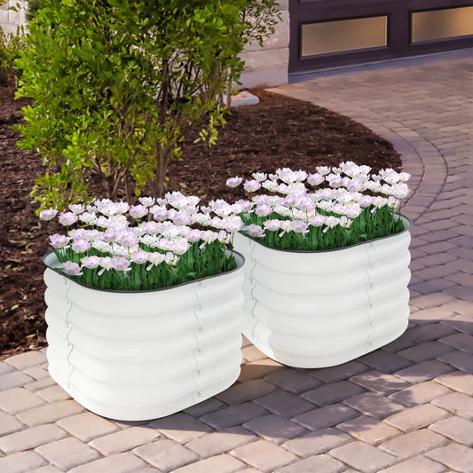 2Pcs Round Raised Garden Bed Aluminum Zinc Plated Steel Rustproof Outdoor Elevated Planter Box Open Base Drainage Garden Plant