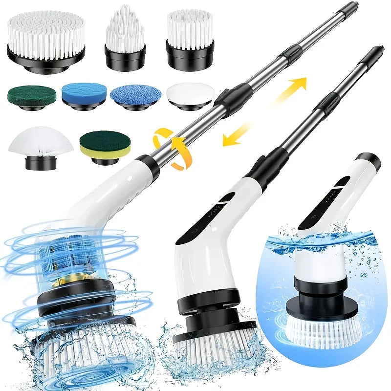9-in-1 Electric Rotating Cleaning Brush, Wireless Shower Scrubber with Replaceable Heads and Adjustable Handle