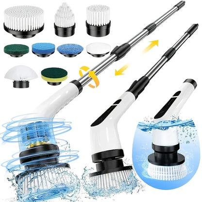 9-in-1 Electric Rotating Cleaning Brush, Wireless Shower Scrubber with Replaceable Heads and Adjustable Handle