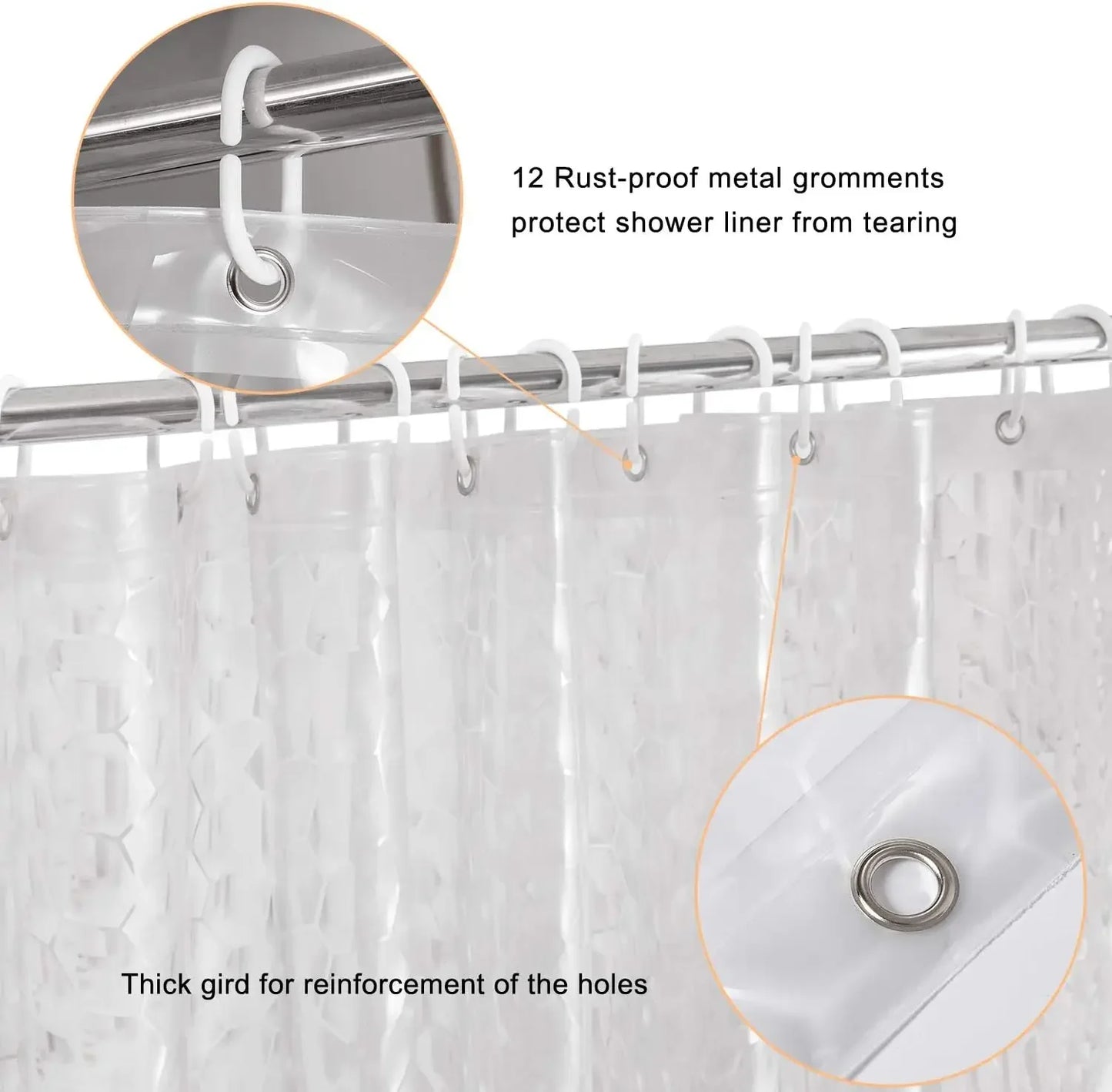 3D Water Cube Shower Curtain, Clear with Bottom Magnets, Heavy Duty Bathroom Curtain for Bathtubs