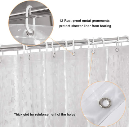 3D Water Cube Shower Curtain, Clear with Bottom Magnets, Heavy Duty Bathroom Curtain for Bathtubs
