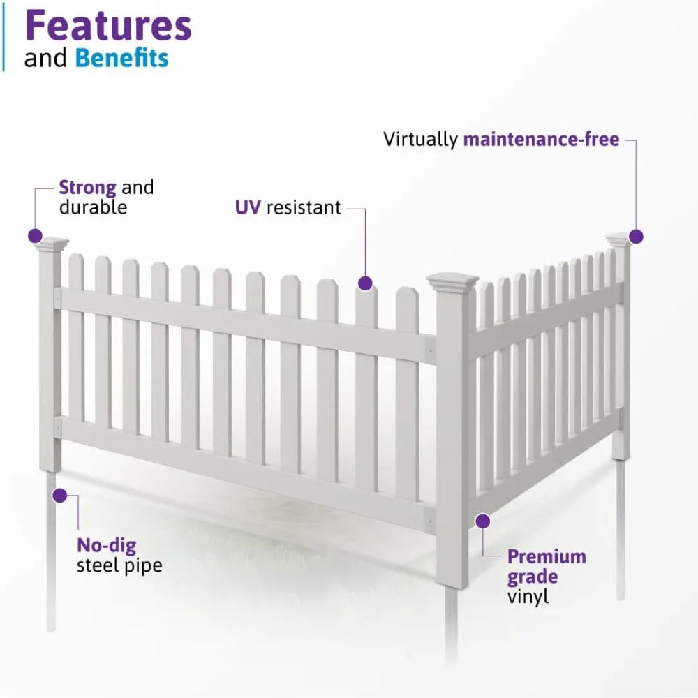 White Vinyl Picket Fence Panel and Post No Dig Easy Install Outdoor Garden Border