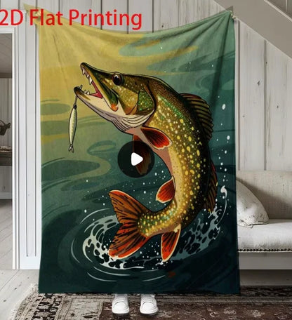 Fishing on The Lake Flannel Blanket