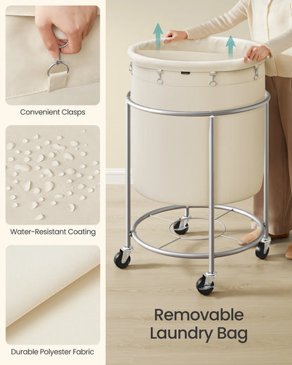 Laundry Basket with Wheels, Rolling Round Heavy-Duty Laundry Hamper Cart with Steel Frame