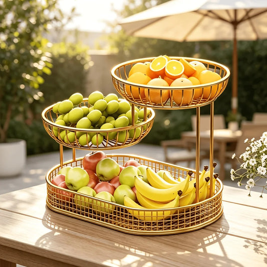 3-Tier Fruit Basket Stand – Durable Metal Cake Display Rack, Party