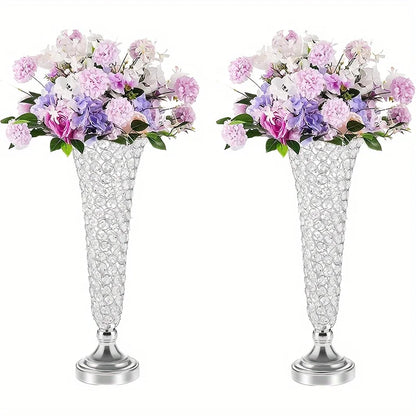 2 Crystal Vases, 20 Inches High, For Use Center Of Dining Table Home Decor