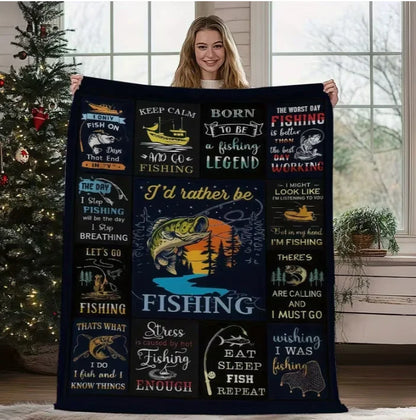 Fishing on The Lake Flannel Blanket