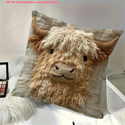 Cute Highland Cow Design 2D Flat-Printed Pillow Cover