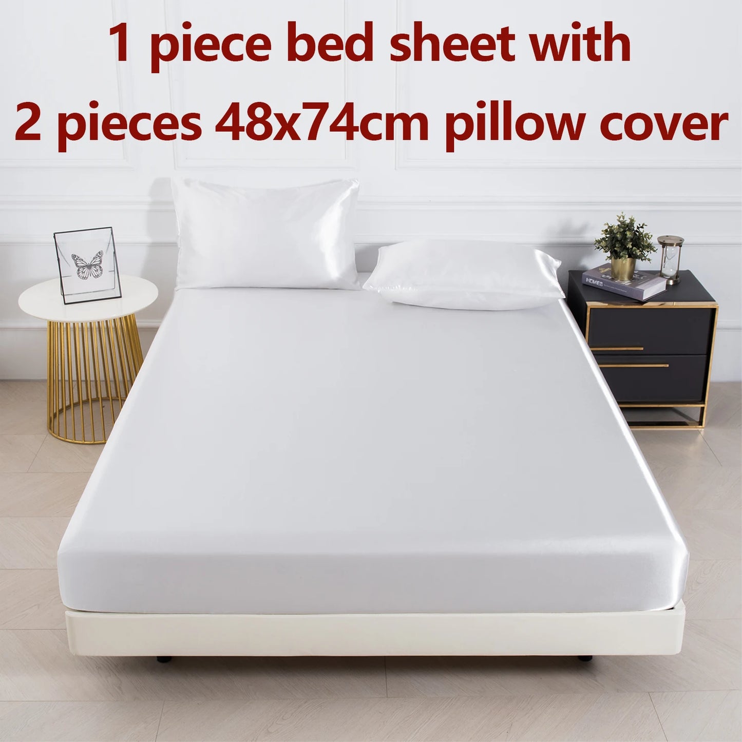 3pc Solid Color Satin Fabric Soft Comfortable Breathble Bedding Set for Bedroom.