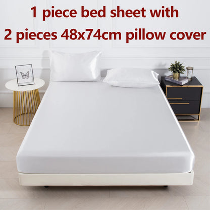 3pc Solid Color Satin Fabric Soft Comfortable Breathble Bedding Set for Bedroom.