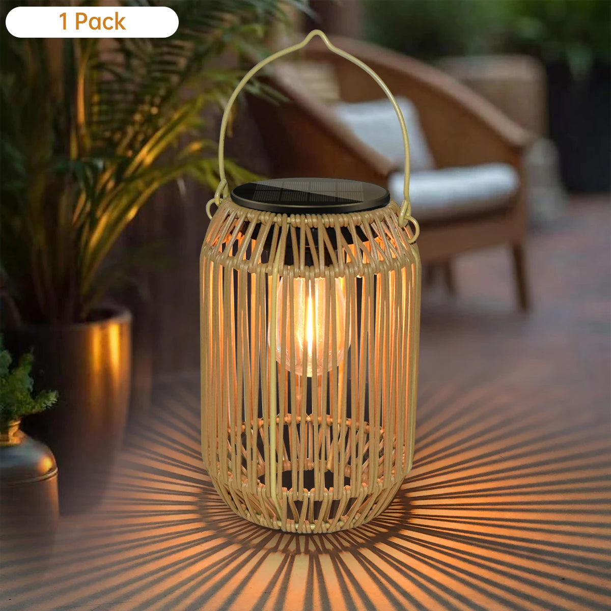 Solar Lights Outdoor Waterproof Boho Light for Outside Hanging Rattan Lantern Decoration for Garden Yard Patio