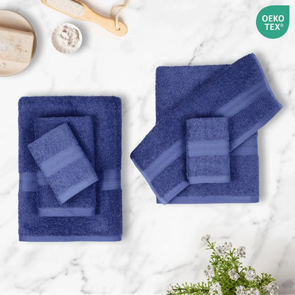 6-Piece Oversized Fade-Resistant Cotton Towel Set for Bathroom, Soft and Absorbent, Navy Blue