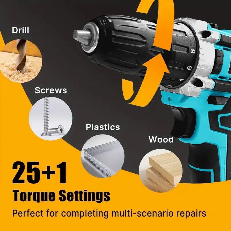 21V Cordless Drill Set with Multi-Function Electric Screwdriver High-Power Rechargeable Combination Tool