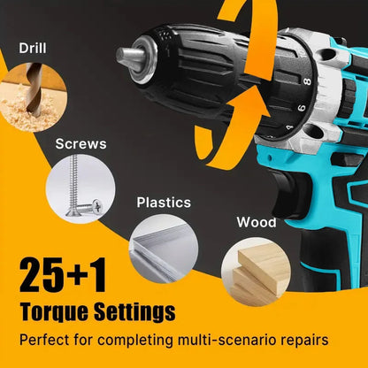 21V Cordless Drill Set with Multi-Function Electric Screwdriver High-Power Rechargeable Combination Tool