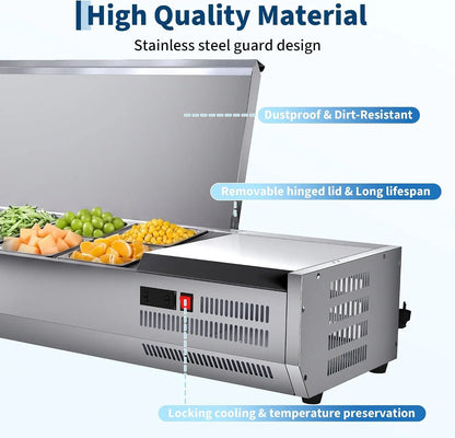 45” Commercial Refrigerated Condiment Prep Station Refrigerator 135W Countertop Refrigerated Salad Bar