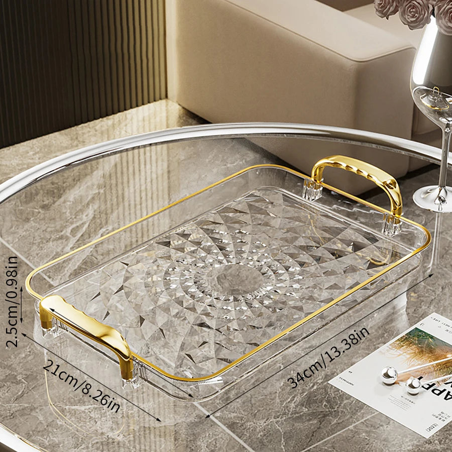WORTHBUY Light Luxury Clear Serving Tray Plastic Fruit Dessert Tray