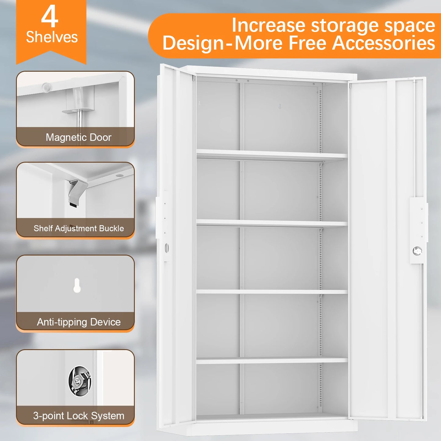 Metal Cabinet for Garage Storage Organization Industrial Utility Cabinet with Adjustable Shelves