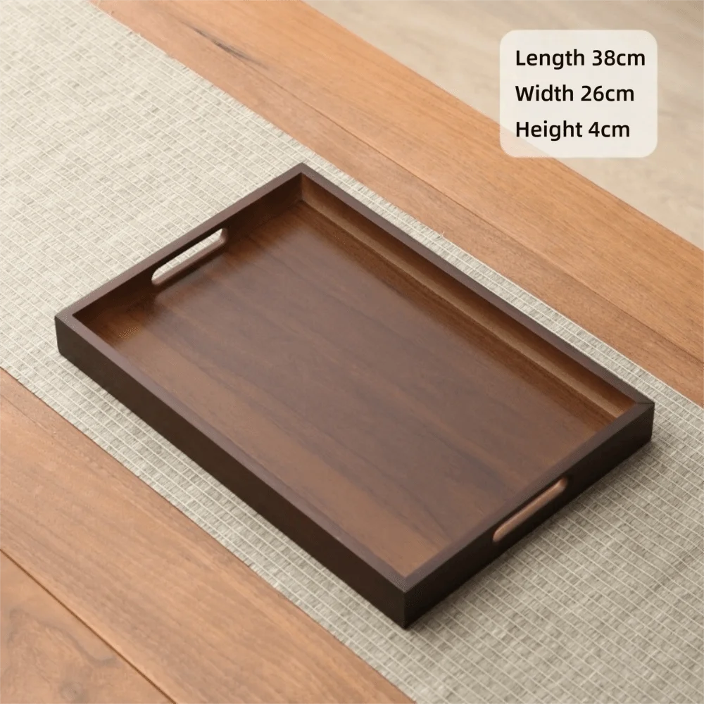 Decorate Tray Rectangular Bamboo Wooden Walnut Color with Handle Serving Tray