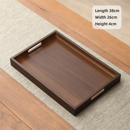 Decorate Tray Rectangular Bamboo Wooden Walnut Color with Handle Serving Tray
