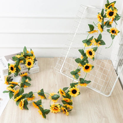 Sunflower Vine Hanging Artificial Flowers Garland Leaves Fake Silk Flowers Decoration
