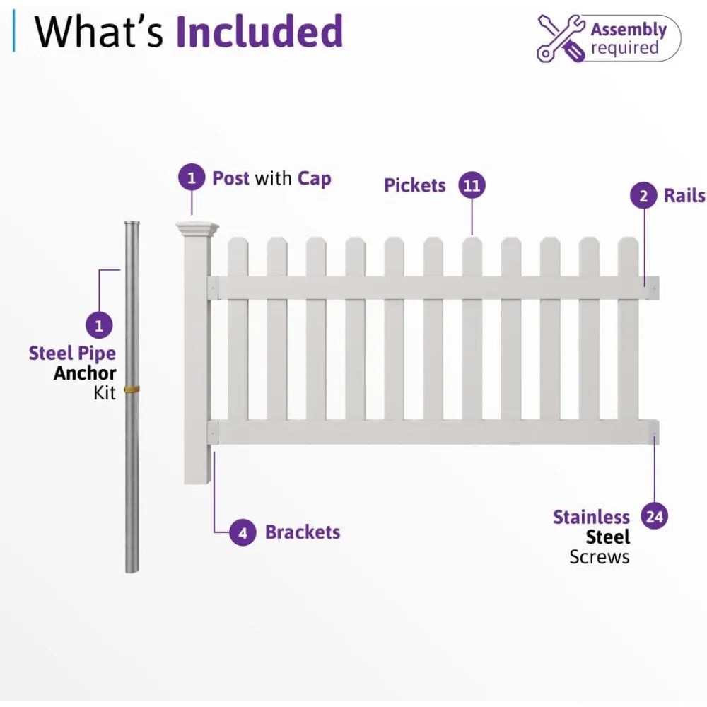 White Vinyl Picket Fence Panel and Post No Dig Easy Install Outdoor Garden Border