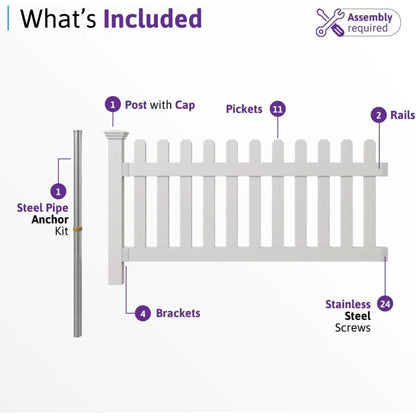 White Vinyl Picket Fence Panel and Post No Dig Easy Install Outdoor Garden Border