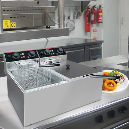 Commercial Electric Deep Fryer with Baskets Stainless Steel Adjustable Temperature Deep Fryer