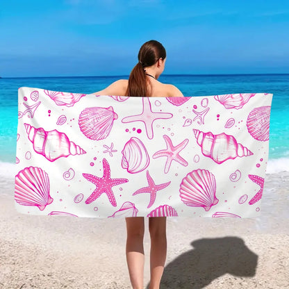 1pc ocean element beach towel, shell starfish printed large beach towel