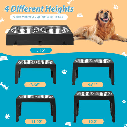 Elevated Dog Bowls with 2 Stainless Steel Dog Food Bowls, Raised Dog Bowl Adjusts to 5 Heights